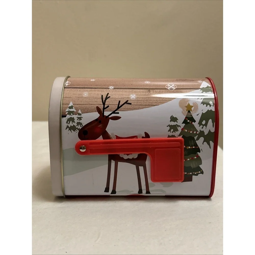 Lot of 8 Christmas Holiday Decorative Tin Mini Mailboxes Santa Reindeer Snowman
